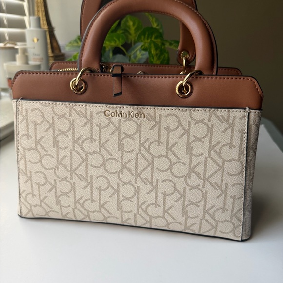 Calvin Klein Handbags - Calvin Klein Monogram Tan and Brown Satchel. NWT